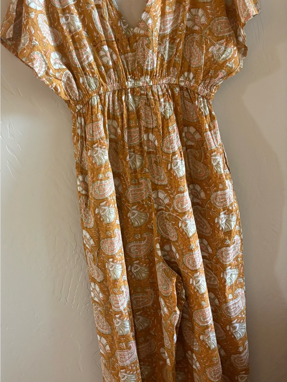 NWT world market Casual Floral V-Neck Jumpsuit in Mustard - Picture 2 of 9